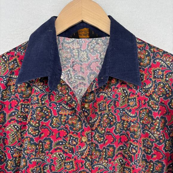 EDDIE BAUER Dress S Twill Paisley Fit & Flare Cottagecore Long Sleeve Cotton Red - Picture 3 of 13